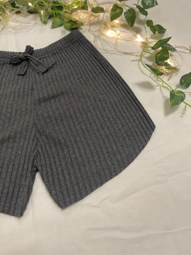 %100 Pamuk Kadın Fitilli Çizgili İnce Şort MF.Antrasit - S