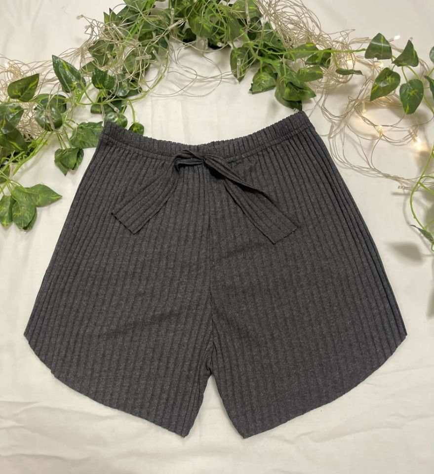 %100 Pamuk Kadın Fitilli Çizgili İnce Şort MF.Antrasit - L