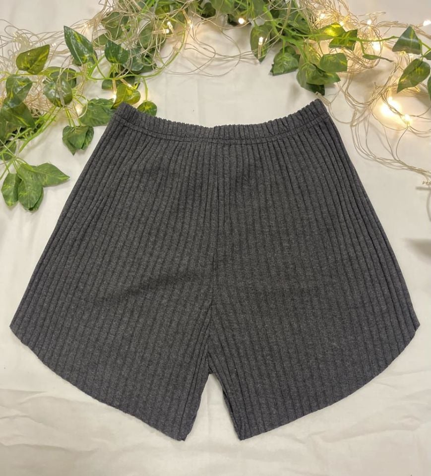 %100 Pamuk Kadın Fitilli Çizgili İnce Şort MF.Antrasit - L
