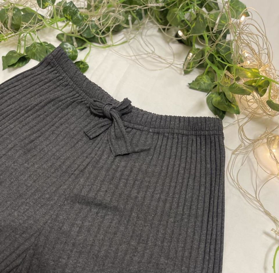 %100 Pamuk Kadın Fitilli Çizgili İnce Şort MF.Antrasit - L