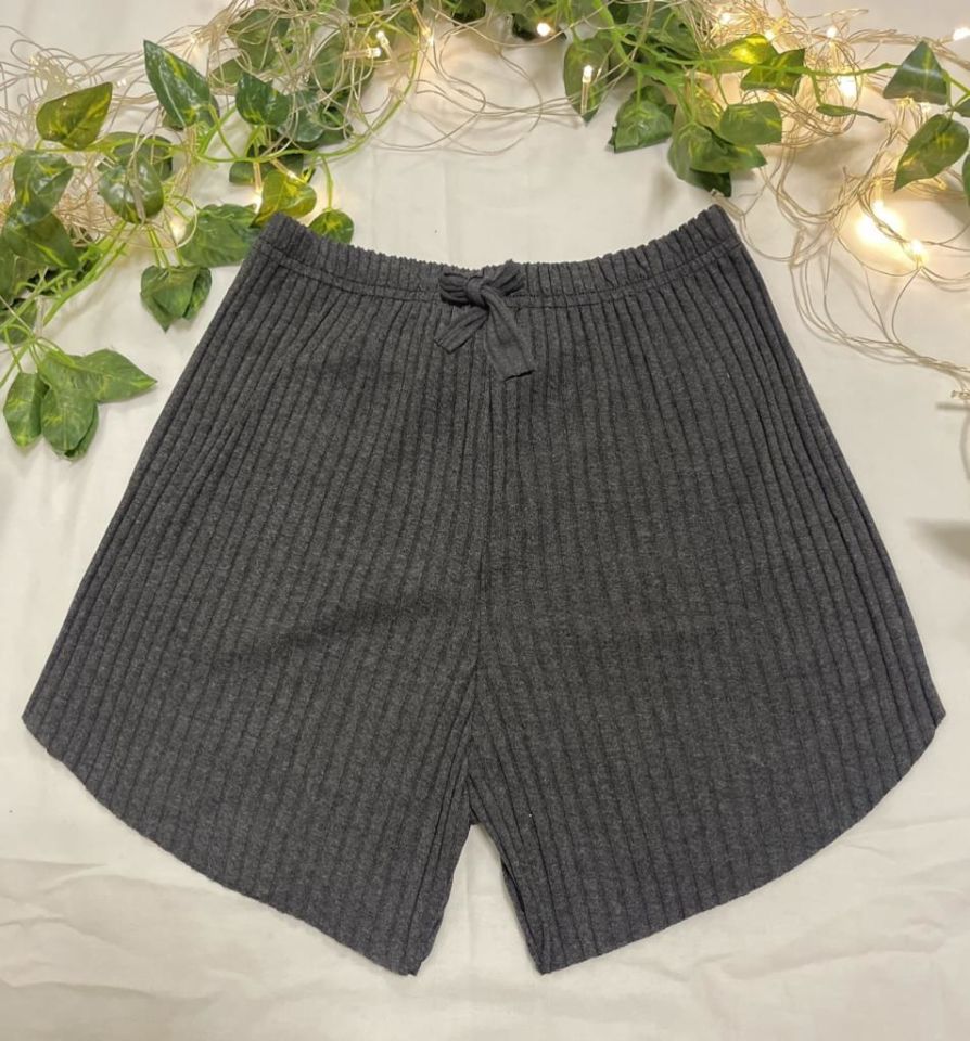 %100 Pamuk Kadın Fitilli Çizgili İnce Şort MF.Antrasit - XL