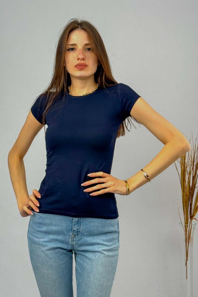 Kadın Kısa Kollu Bisiklet Yaka Body LACİVERT - 2XL/3XL