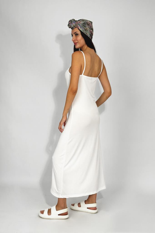 Kadın Maxi Sandy Kumaş İp Askılı Düz Renk Fitted/Vücuda Oturan Dar Esnek Rahat Saran Uzun Elbise EKRU - M