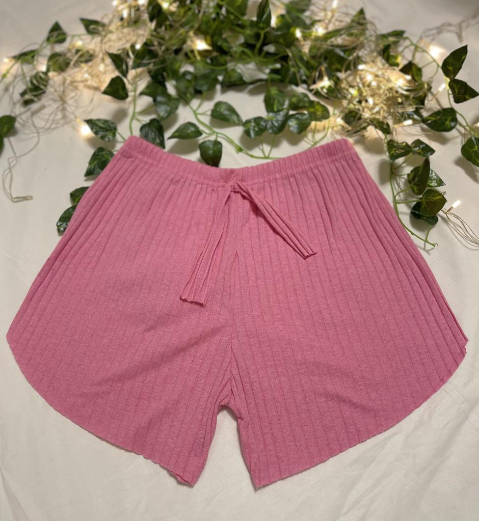 %100 Pamuk Kadın Fitilli Çizgili İnce Şort MF.Pembe - XL