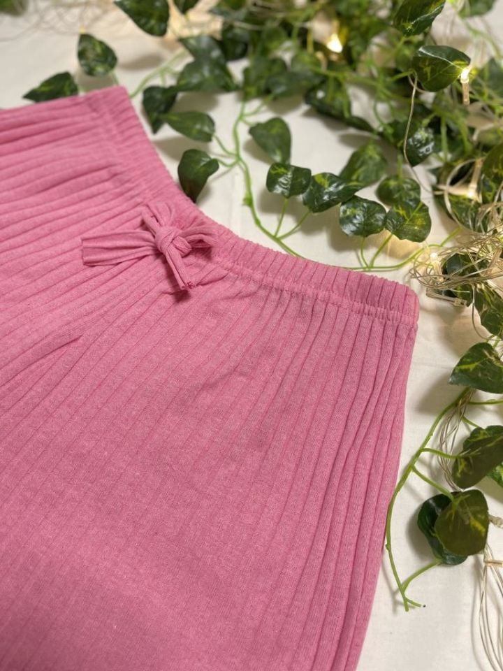 %100 Pamuk Kadın Fitilli Çizgili İnce Şort MF.Pembe - XL