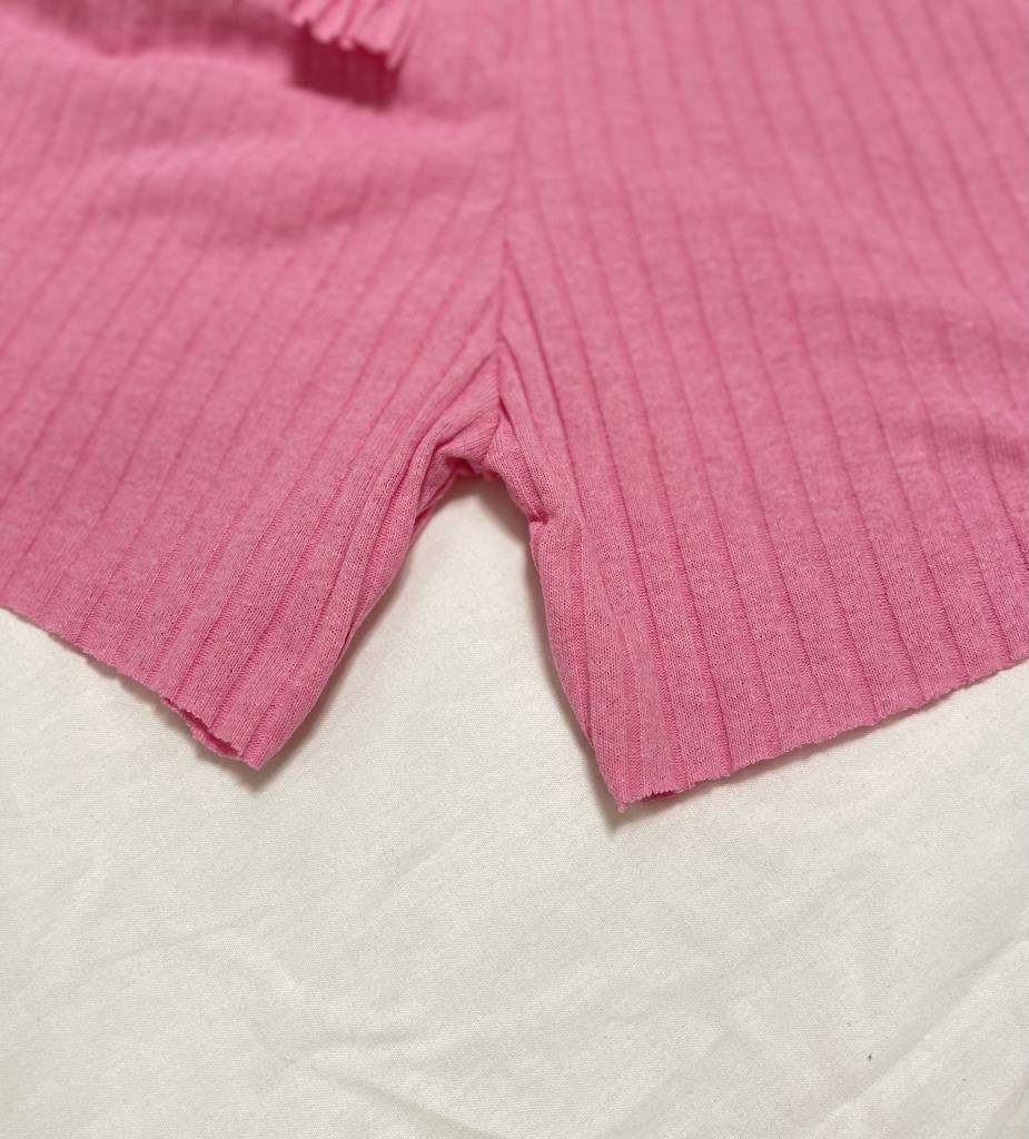 %100 Pamuk Kadın Fitilli Çizgili İnce Şort MF.Pembe - XL