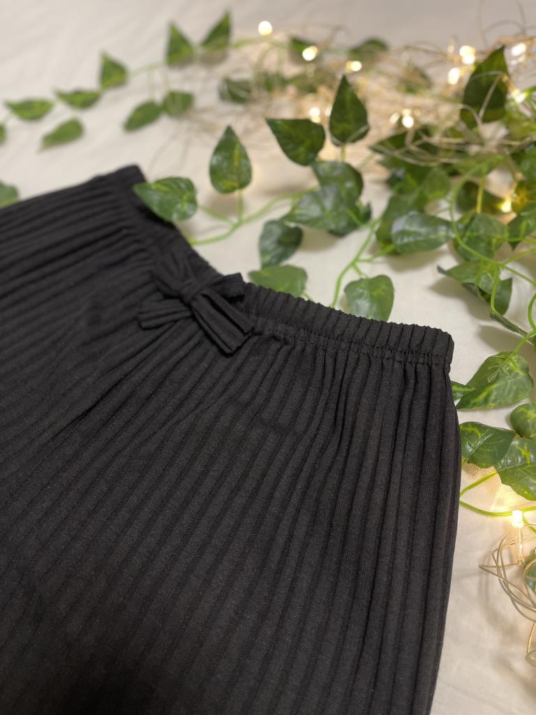 %100 Pamuk Kadın Fitilli Çizgili İnce Şort MF.Siyah - XXL