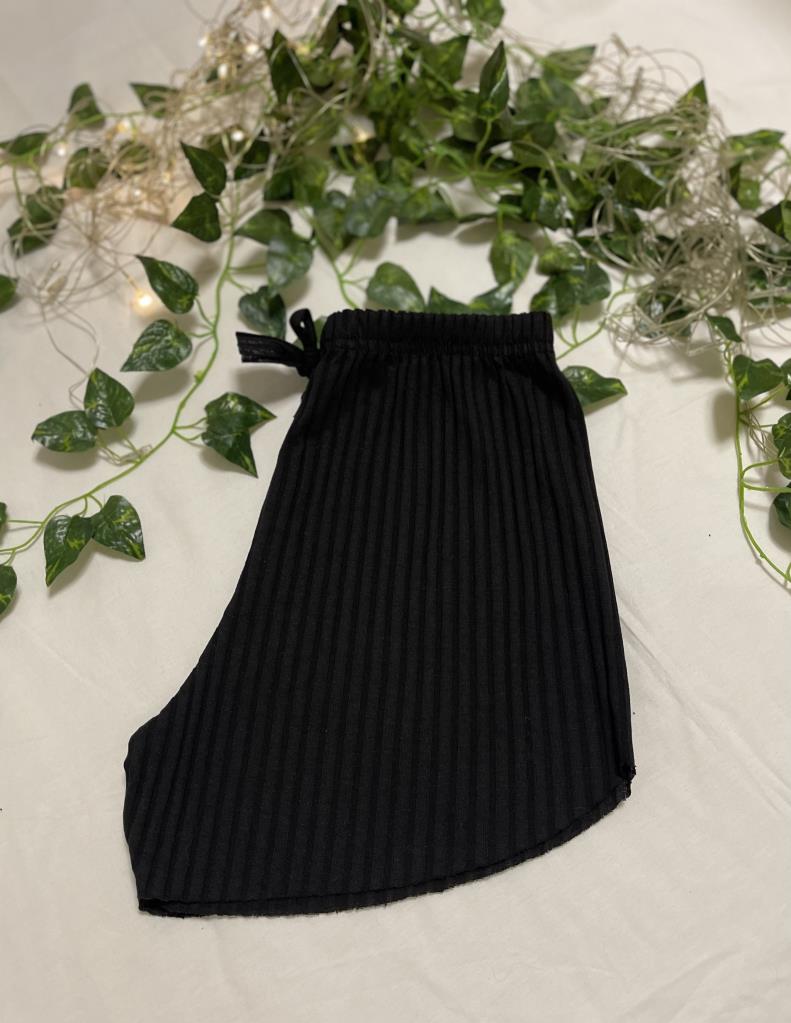 %100 Pamuk Kadın Fitilli Çizgili İnce Şort MF.Siyah - XXL