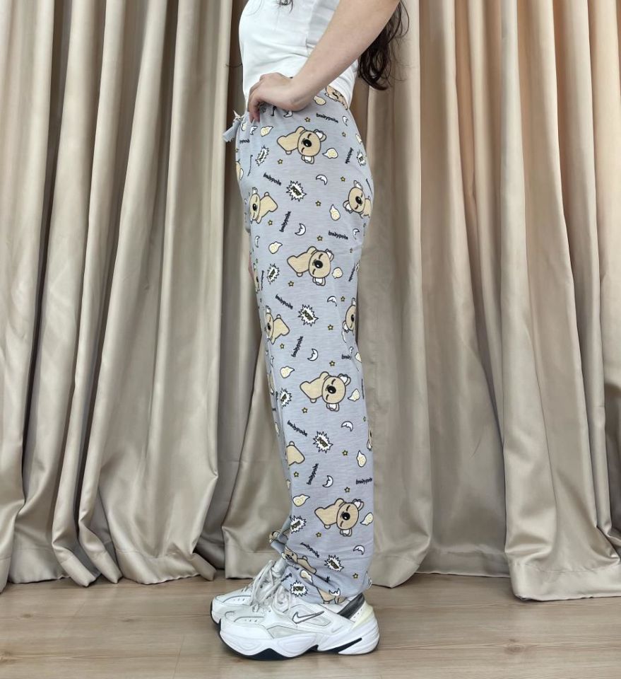 Kadın %100 Pamuk Nefes Alan Kumaş Lastikli Bel Desenli Baskılı Pijama Altı XXL - Gri Koala