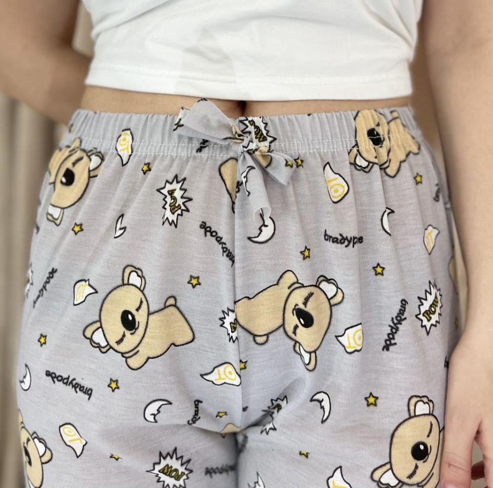 Kadın %100 Pamuk Nefes Alan Kumaş Lastikli Bel Desenli Baskılı Pijama Altı XXL - Gri Koala