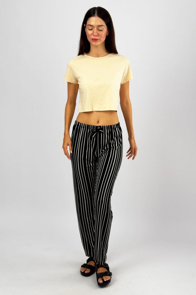 Kadın Viskon Dört Mevsim Yumuşak Basic Pantolon Çizgili Çizgili Siyah - M