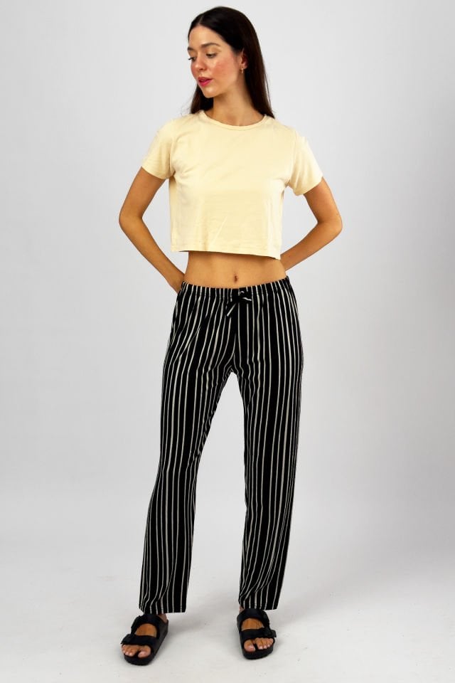 Kadın Viskon Dört Mevsim Yumuşak Basic Pantolon Çizgili Çizgili Siyah - M