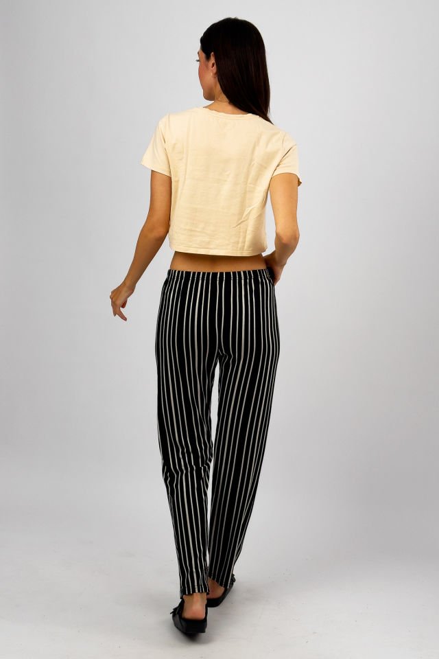 Kadın Viskon Dört Mevsim Yumuşak Basic Pantolon Çizgili Çizgili Siyah - M