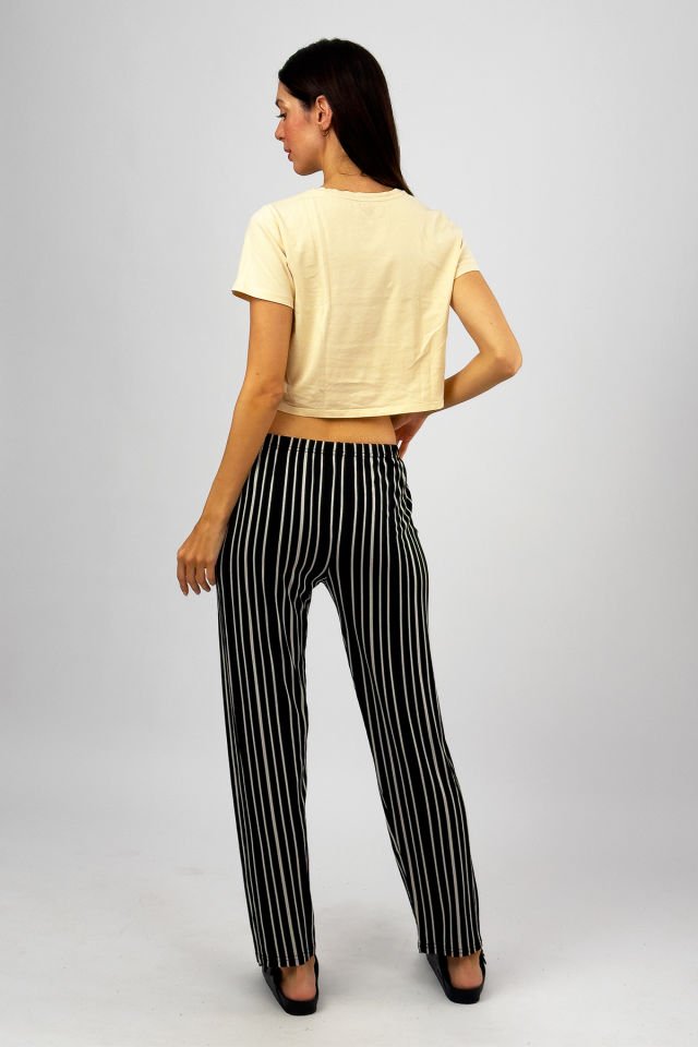 Kadın Viskon Dört Mevsim Yumuşak Basic Pantolon Çizgili Çizgili Siyah - M