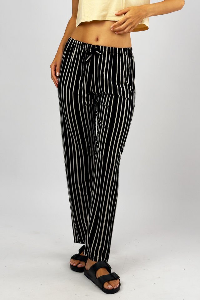 Kadın Viskon Dört Mevsim Yumuşak Basic Pantolon Çizgili Çizgili Siyah - M