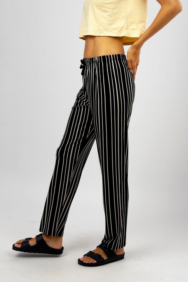 Kadın Viskon Dört Mevsim Yumuşak Basic Pantolon Çizgili Çizgili Siyah - M