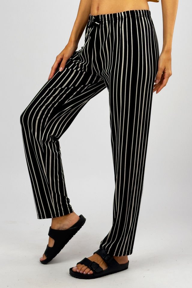 Kadın Viskon Dört Mevsim Yumuşak Basic Pantolon Çizgili Çizgili Siyah - M