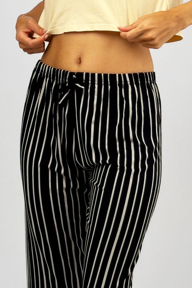 Kadın Viskon Dört Mevsim Yumuşak Basic Pantolon Çizgili Çizgili Siyah - M