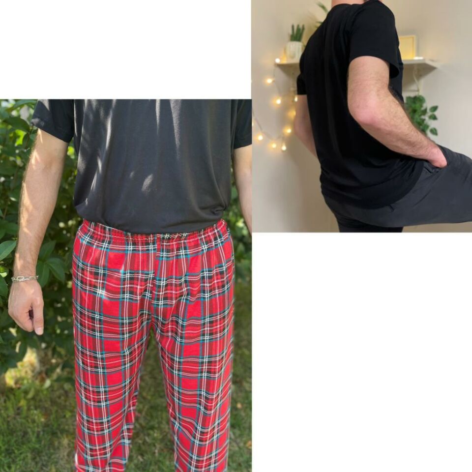 Regular Fit Alt Ekose Kareli Pamuklu Örme Bisiklet Yaka Erkek Pijama Takımı Kırmızı Yeşil Kare-Siyah - XL