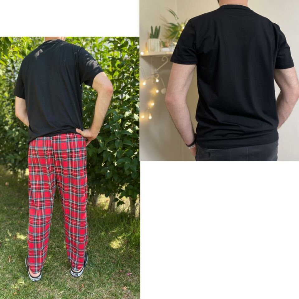 Regular Fit Alt Ekose Kareli Pamuklu Örme Bisiklet Yaka Erkek Pijama Takımı Kırmızı Yeşil Kare-Siyah - XL