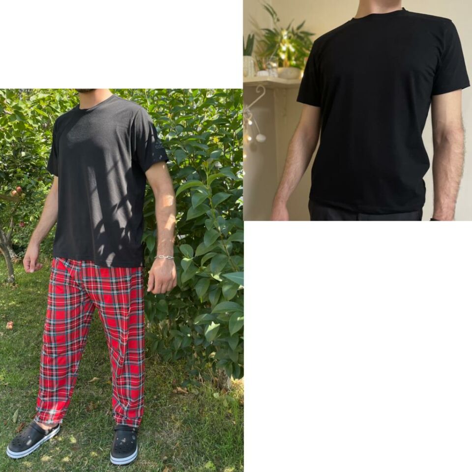 Regular Fit Alt Ekose Kareli Pamuklu Örme Bisiklet Yaka Erkek Pijama Takımı Kırmızı Yeşil Kare-Siyah - XL