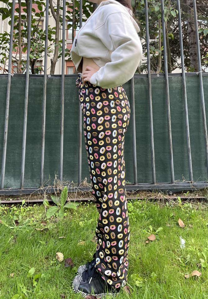 Kadın Pamuklu Ekose Desenli Pijama Altı Eşofman Kurdeleli SİYAH - XL