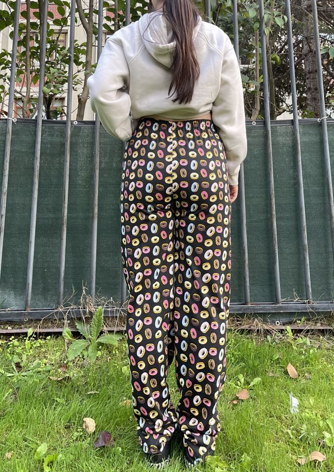 Kadın Pamuklu Ekose Desenli Pijama Altı Eşofman Kurdeleli SİYAH - XL