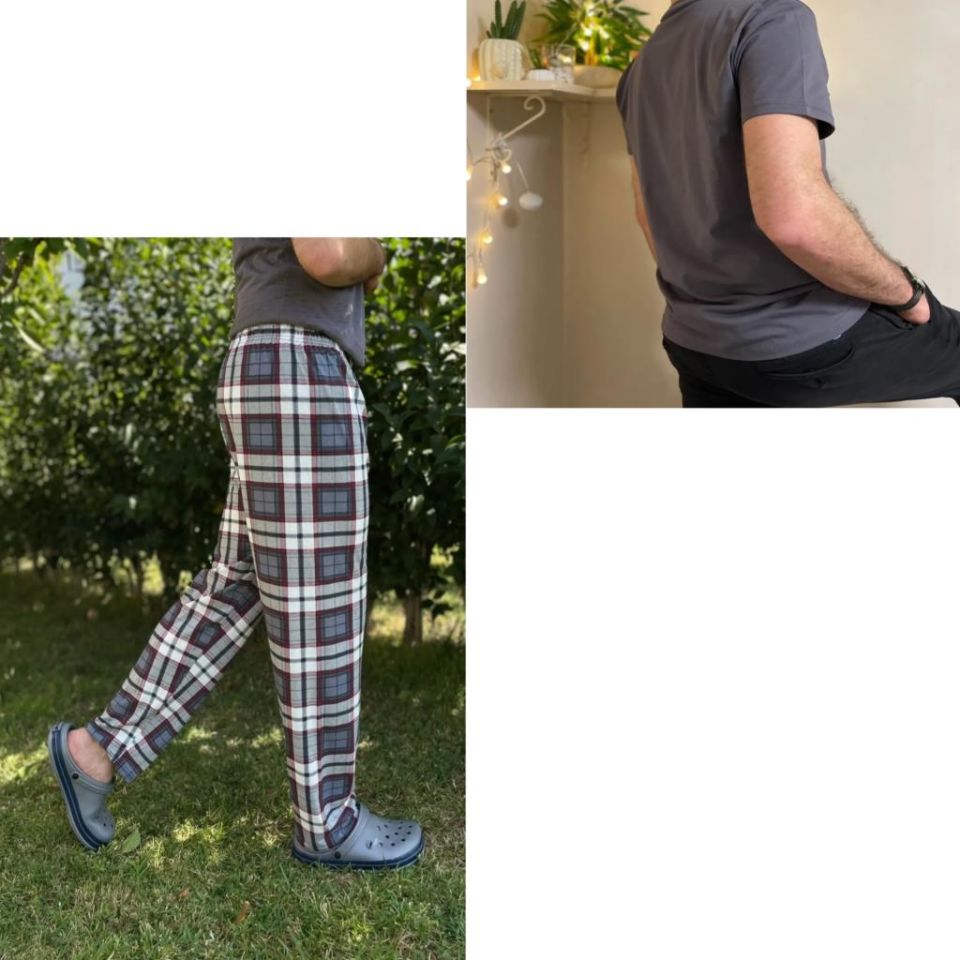 Regular Fit Alt Ekose Kareli Pamuklu Örme Bisiklet Yaka Erkek Pijama Takımı Antrasit Kare- Gri - XXL