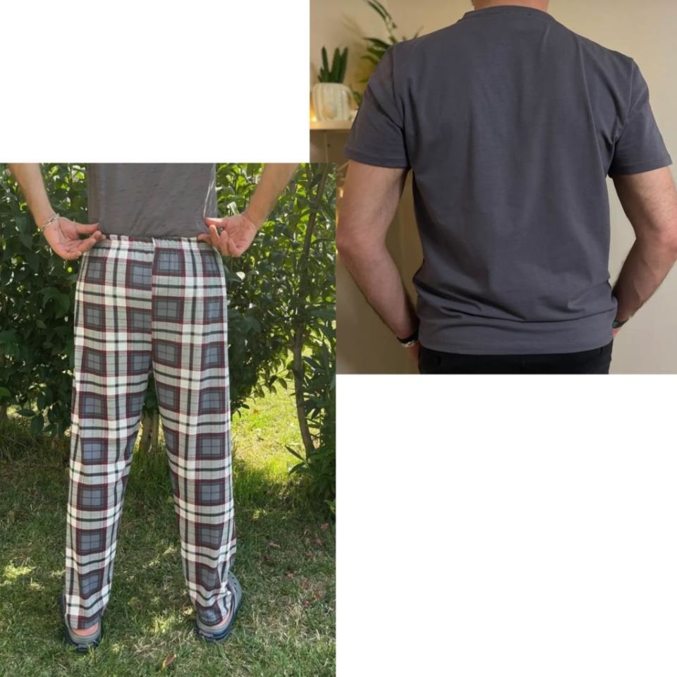 Regular Fit Alt Ekose Kareli Pamuklu Örme Bisiklet Yaka Erkek Pijama Takımı Antrasit Kare- Gri - XXL