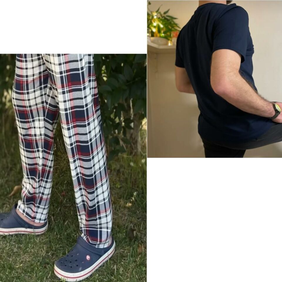 Regular Fit Alt Ekose Kareli Pamuklu Örme Bisiklet Yaka Erkek Pijama Takımı Bordo Lacivert Kare- Lacivert - L