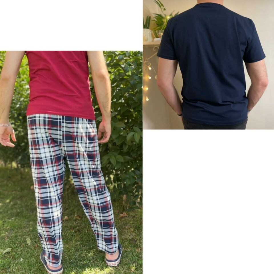 Regular Fit Alt Ekose Kareli Pamuklu Örme Bisiklet Yaka Erkek Pijama Takımı Bordo Lacivert Kare- Lacivert - L