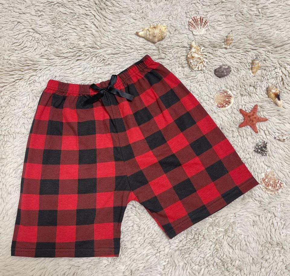 %100 Pamuk Kadın Yüksek Bel Dört Mevsim Şort Pijama Kırmızı Pencere Kare - XL