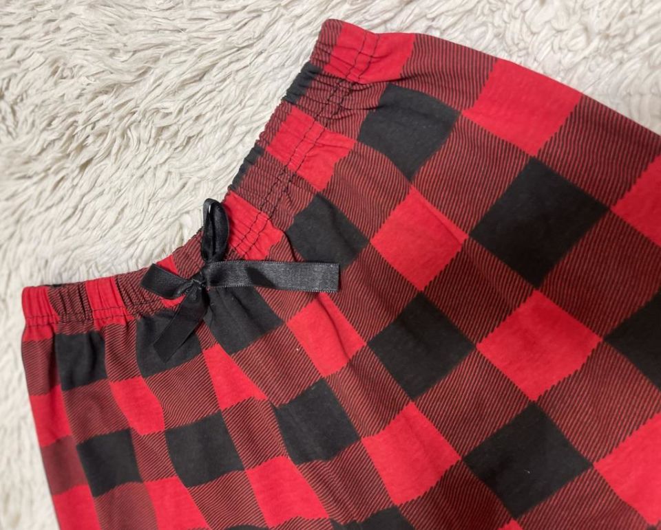 %100 Pamuk Kadın Yüksek Bel Dört Mevsim Şort Pijama Kırmızı Pencere Kare - XL