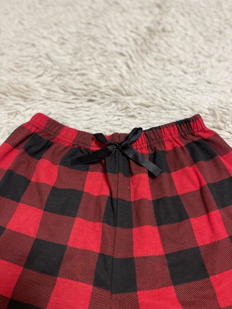 %100 Pamuk Kadın Yüksek Bel Dört Mevsim Şort Pijama Kırmızı Pencere Kare - XL