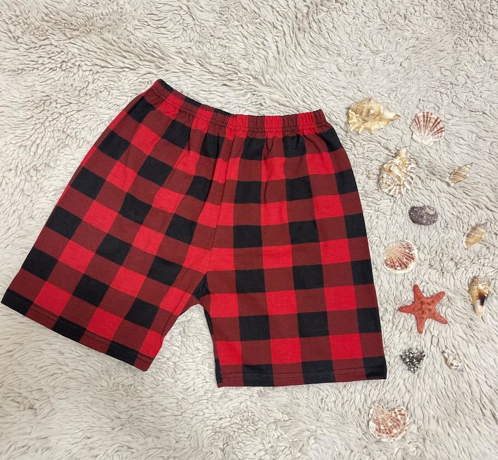 %100 Pamuk Kadın Yüksek Bel Dört Mevsim Şort Pijama Kırmızı Pencere Kare - XL