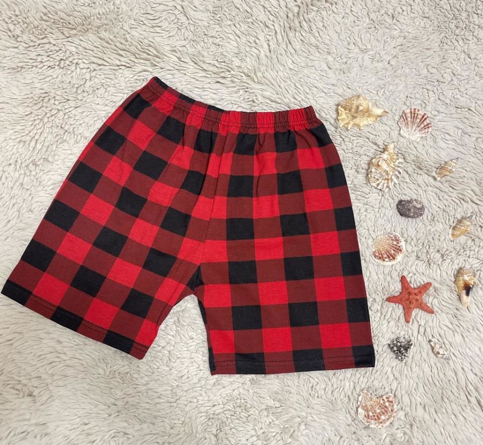 %100 Pamuk Kadın Yüksek Bel Dört Mevsim Şort Pijama Kırmızı Pencere Kare - XL