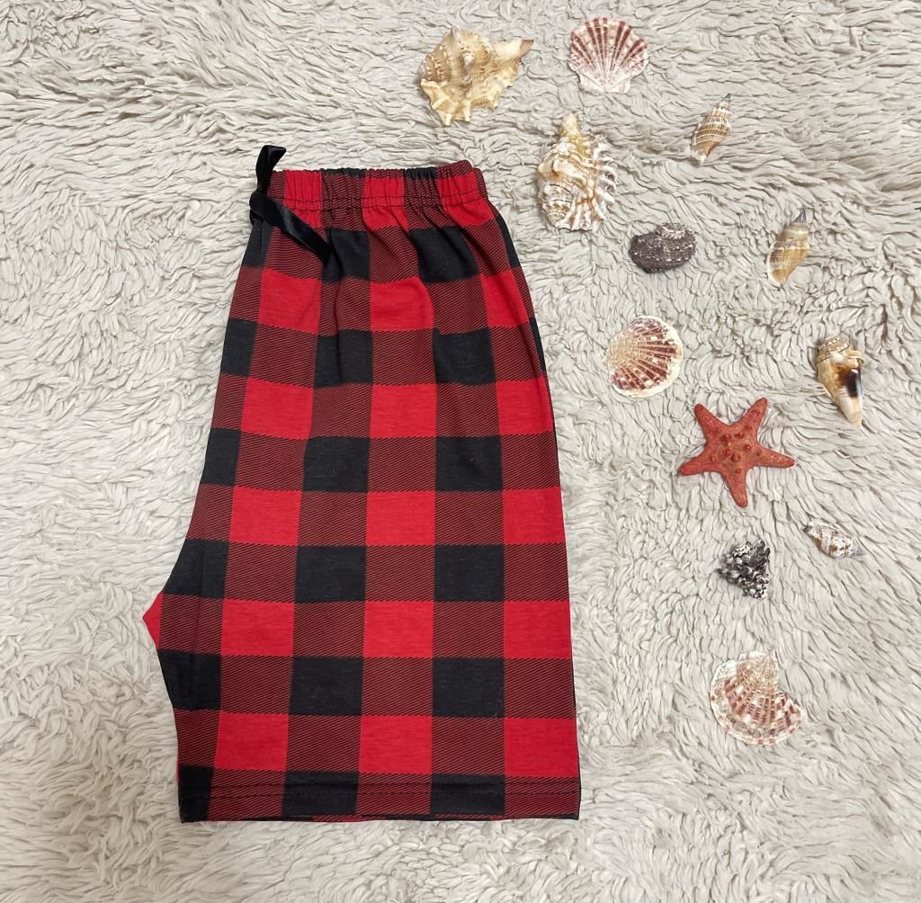 %100 Pamuk Kadın Yüksek Bel Dört Mevsim Şort Pijama Kırmızı Pencere Kare - XL