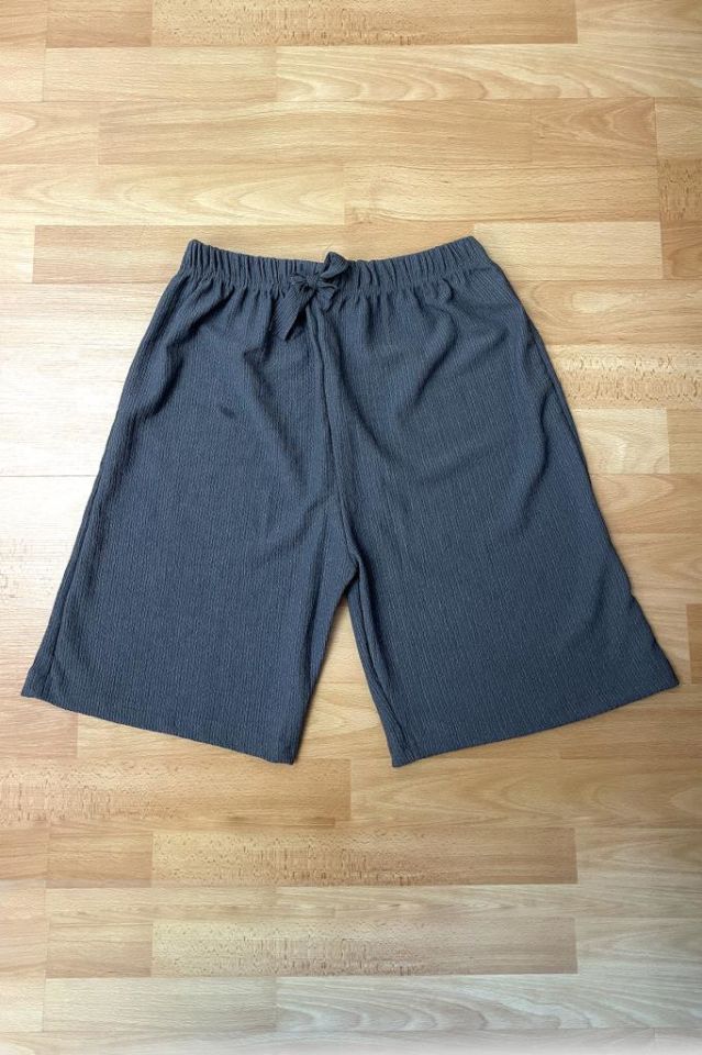 Betimoda Kadın Beli Lastikli Bol Paça Oversize Bürümcük Kumaş Şort Hardal - XL