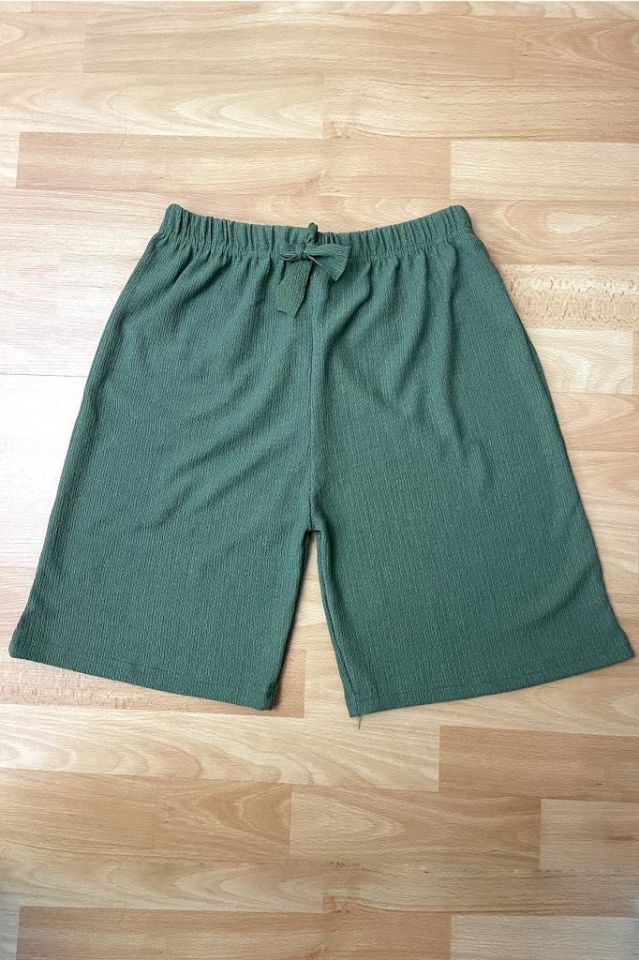 Betimoda Kadın Beli Lastikli Bol Paça Oversize Bürümcük Kumaş Şort Hardal - XL