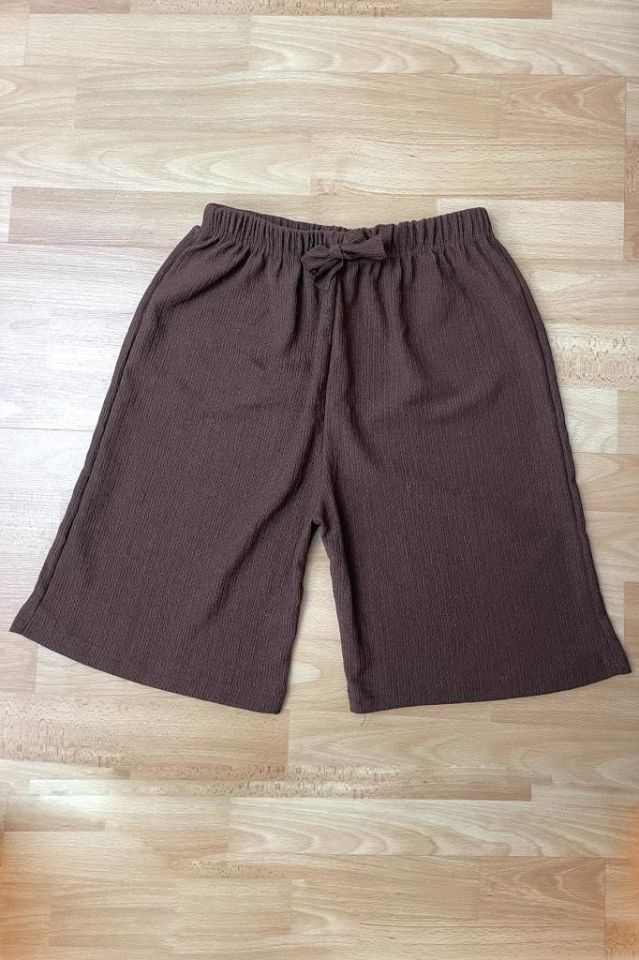 Betimoda Kadın Beli Lastikli Bol Paça Oversize Bürümcük Kumaş Şort Hardal - XL