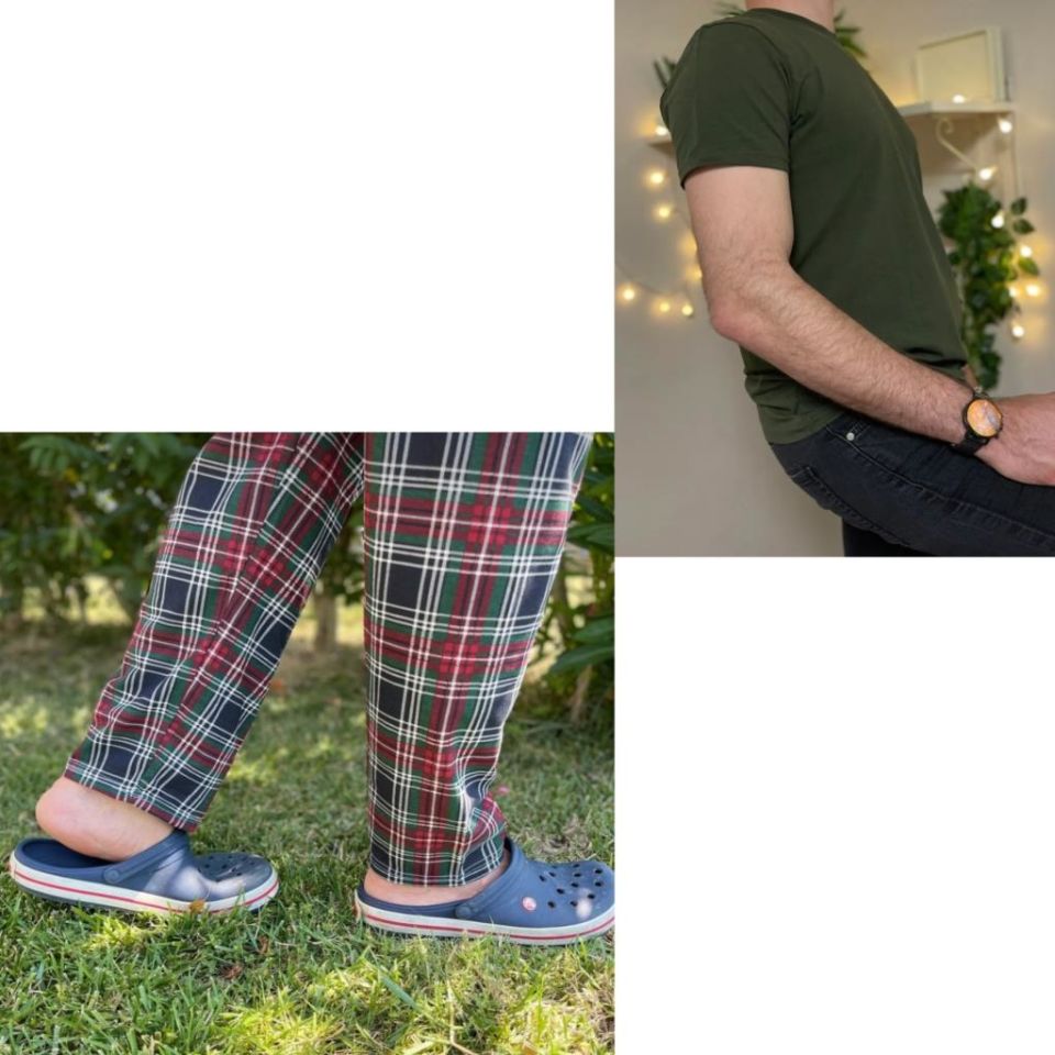 Regular Fit Alt Ekose Kareli Pamuklu Örme Bisiklet Yaka Erkek Pijama Takımı Bordo Kare-Yeşil - M
