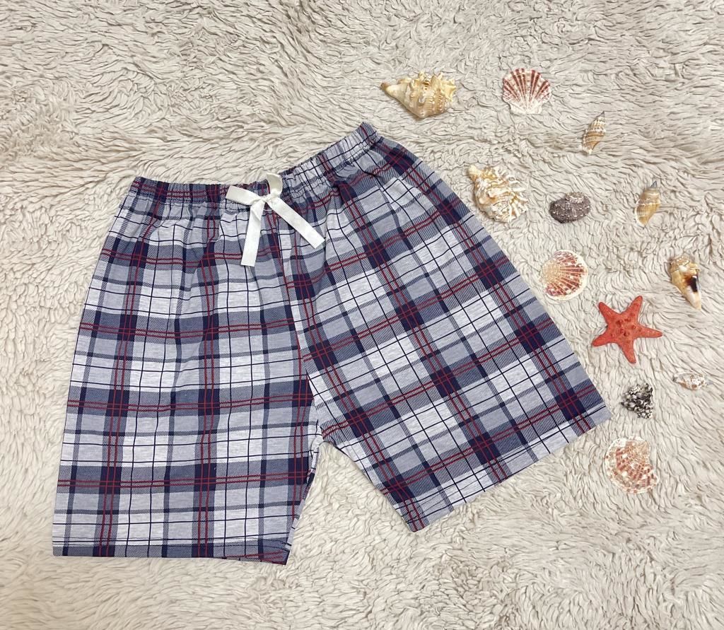 %100 Pamuk Kadın Yüksek Bel Dört Mevsim Şort Pijama Açık Gri Kare - M