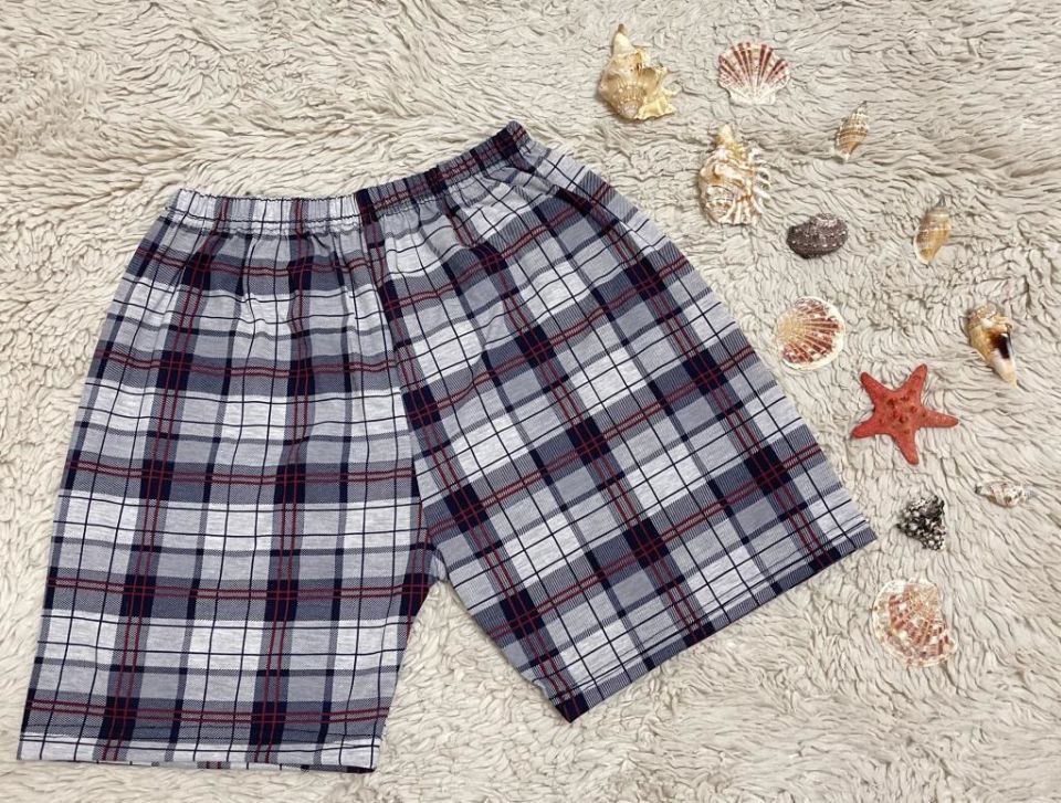 %100 Pamuk Kadın Yüksek Bel Dört Mevsim Şort Pijama Açık Gri Kare - M