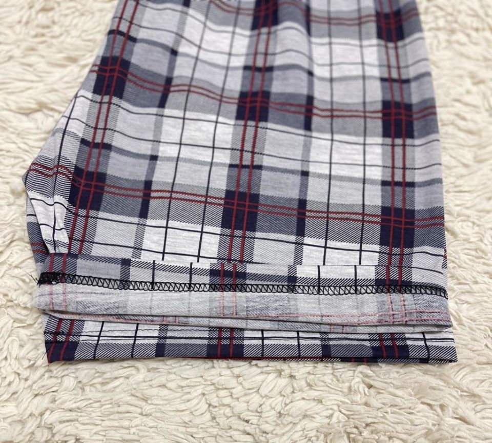 %100 Pamuk Kadın Yüksek Bel Dört Mevsim Şort Pijama Açık Gri Kare - M