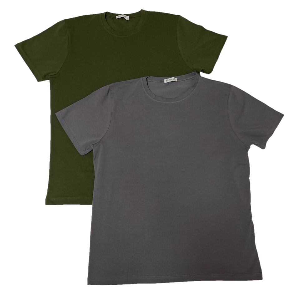 Erkek Slim Fit Dar Kesim Bisiklet Yaka Kısa Kol Pamuklu 2'li Tişört Paketi Yeşil Gri - L