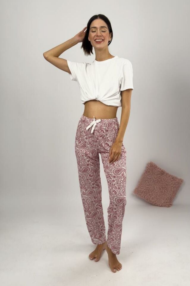 Betimoda Kadın Pijama Altı Kurdeleli Bordo Buta - 3XL