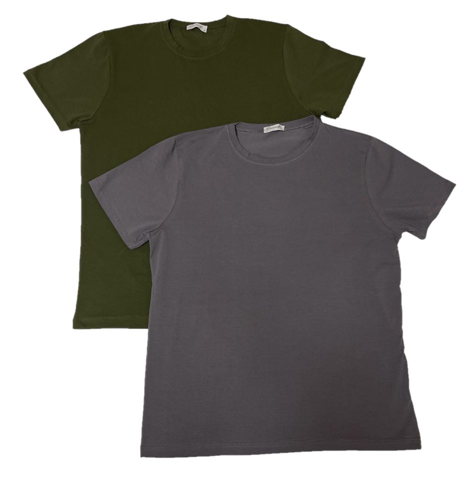 Erkek Slim Fit Dar Kesim Bisiklet Yaka Kısa Kol Pamuklu 2'li Tişört Paketi Yeşil Gri - S