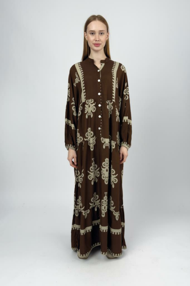 Kadın Pamuklu Desenli Uzun Elbise