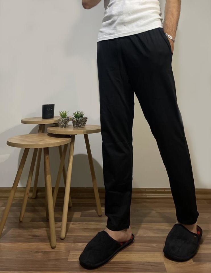 Betimoda %100 Pamuk Kareli Beli Lastikli Cepli Erkek Pijama Altı SİYAH - S