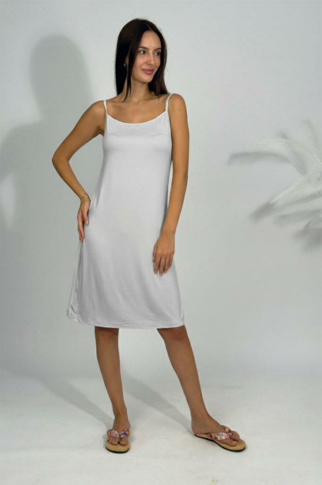 Kadın Pamuklu Penye Viskon İp Askılı İçlik Tunik Açık Gri - L/XL